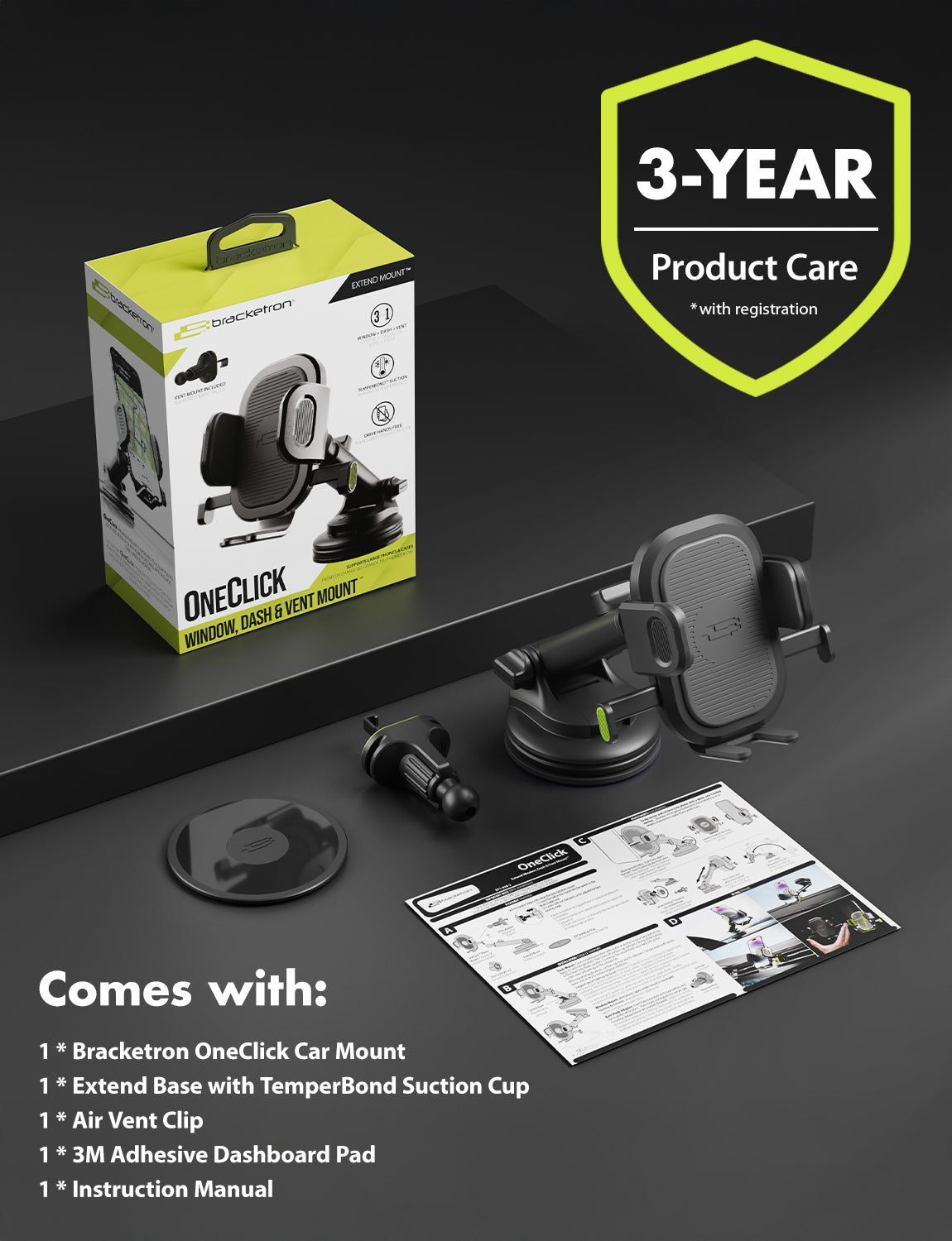 Bracketron OneClick Extend Car Cell Phone Mount