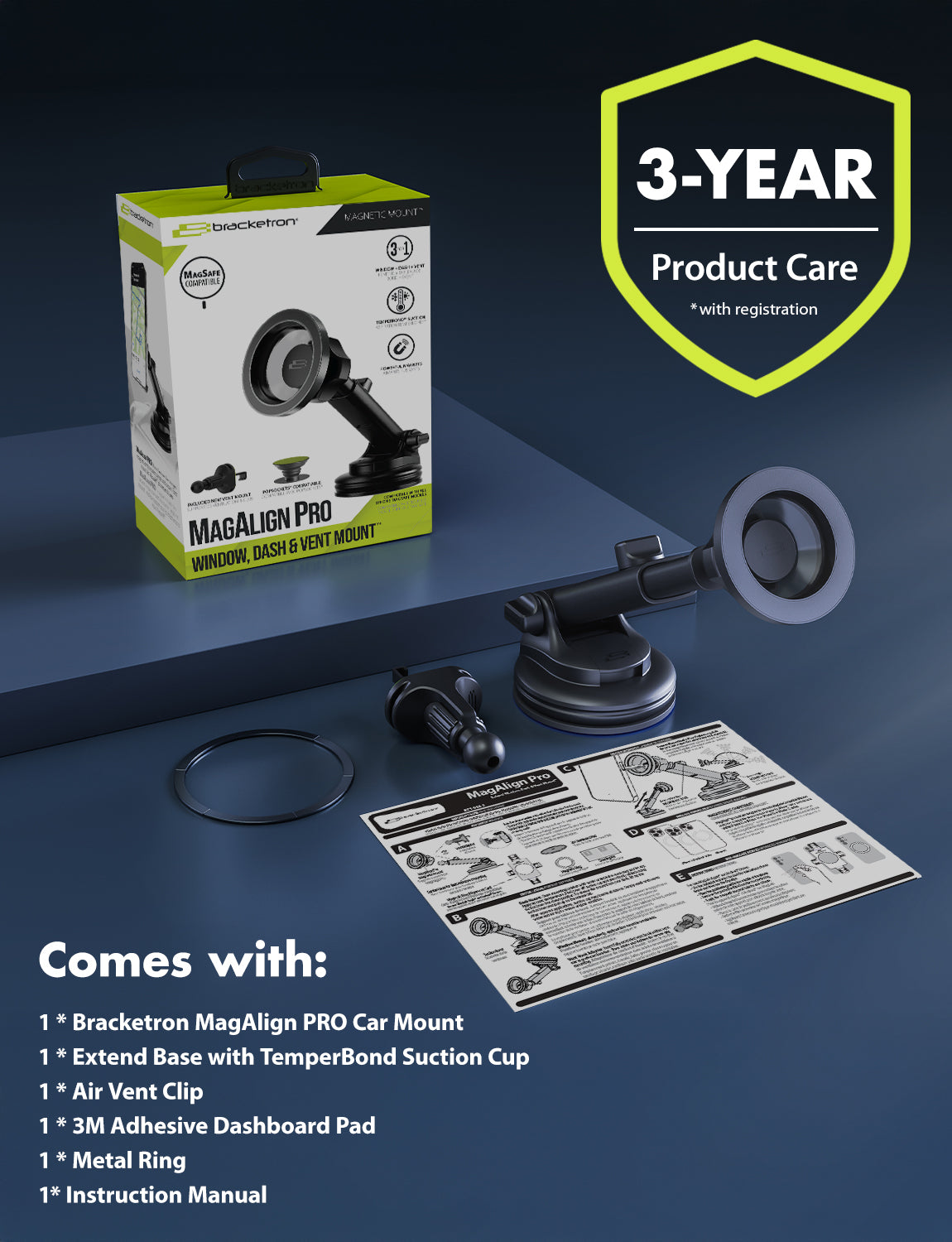 Bracketron MagAlign Pro Extend Window, Dash & Vent Mount