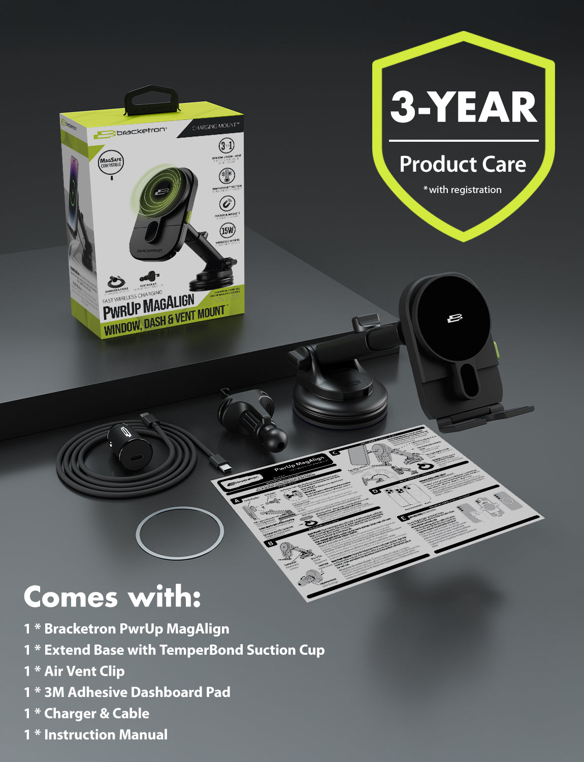 Bracketron PwrUp MagAlign Extend Car Cell Phone Mount