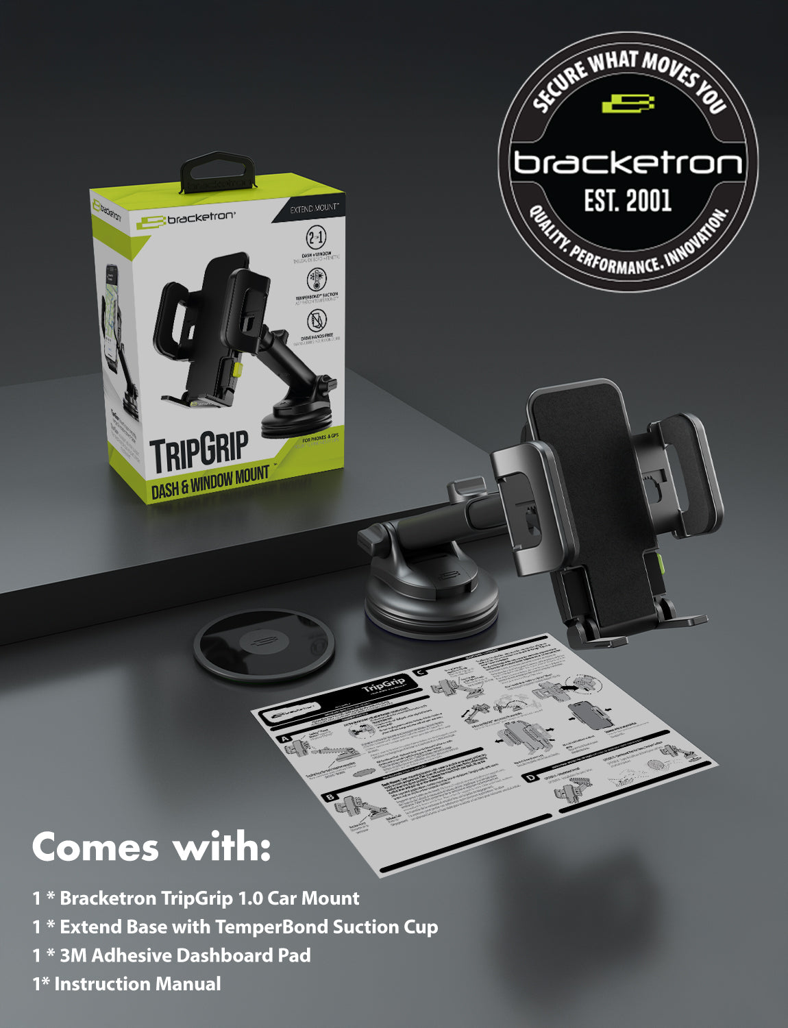 Bracketron TripGrip 1.0 Dash & Window Extend Mount
