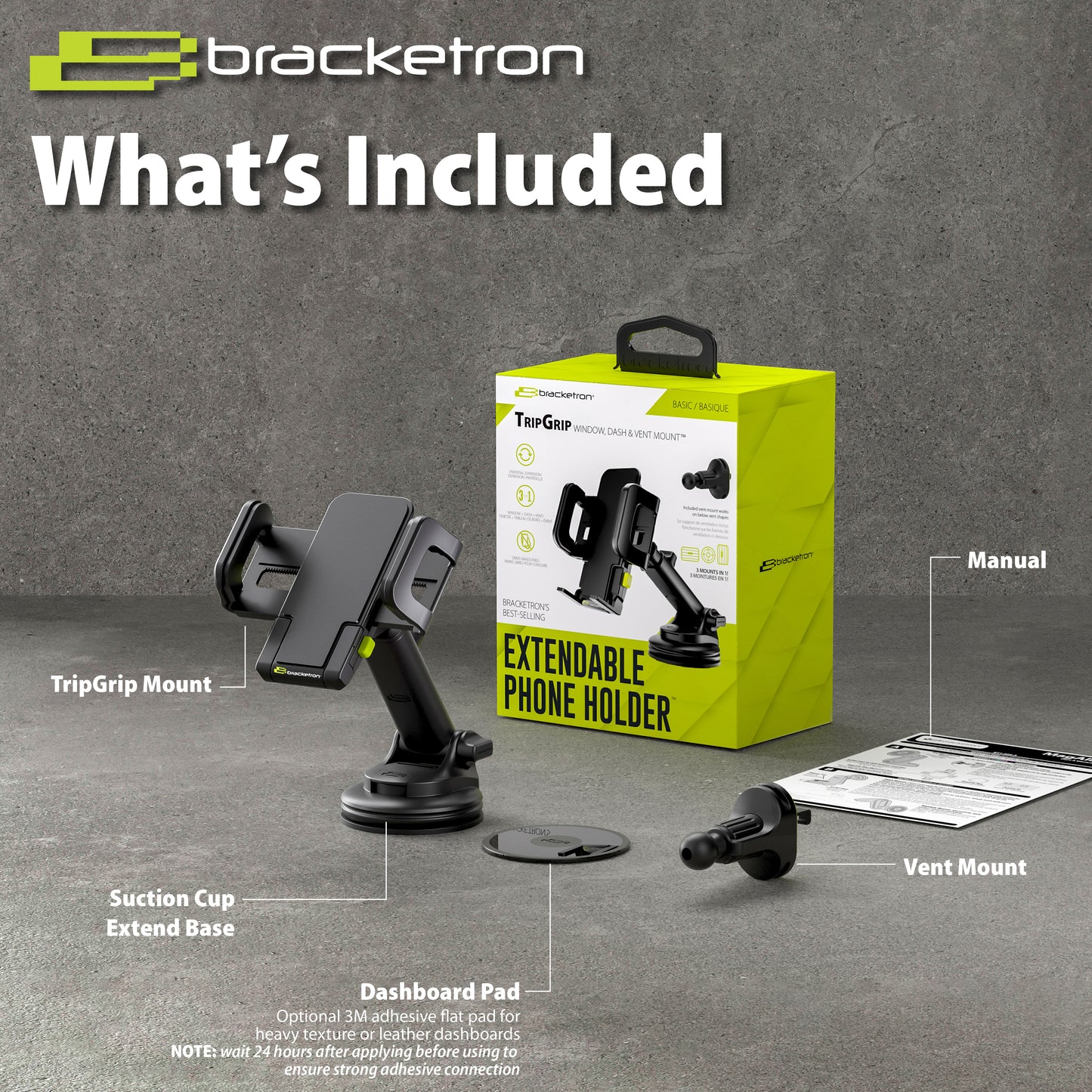 Bracketron TripGrip 1.0 Extend Window, Dash & Vent Mount