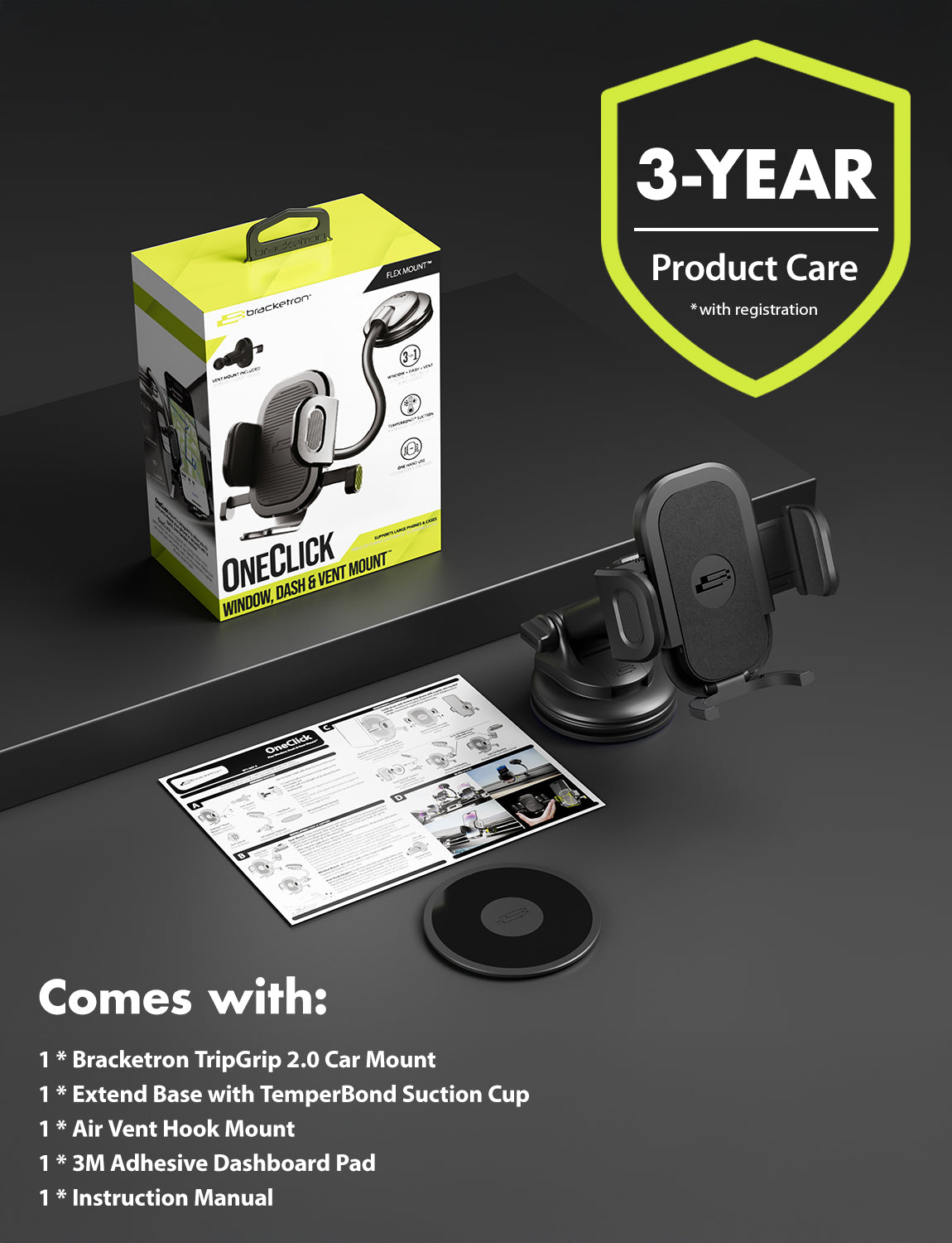 Bracketron TripGrip 2.0 Window, Dash & Vent Mount