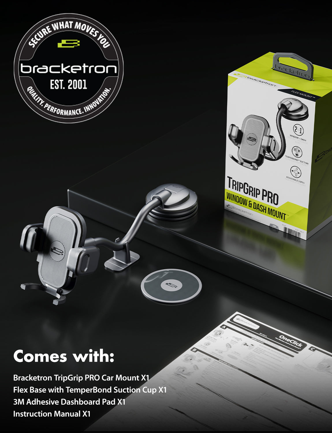 Bracketron TripGrip PRO Flex Window & Dash Mount