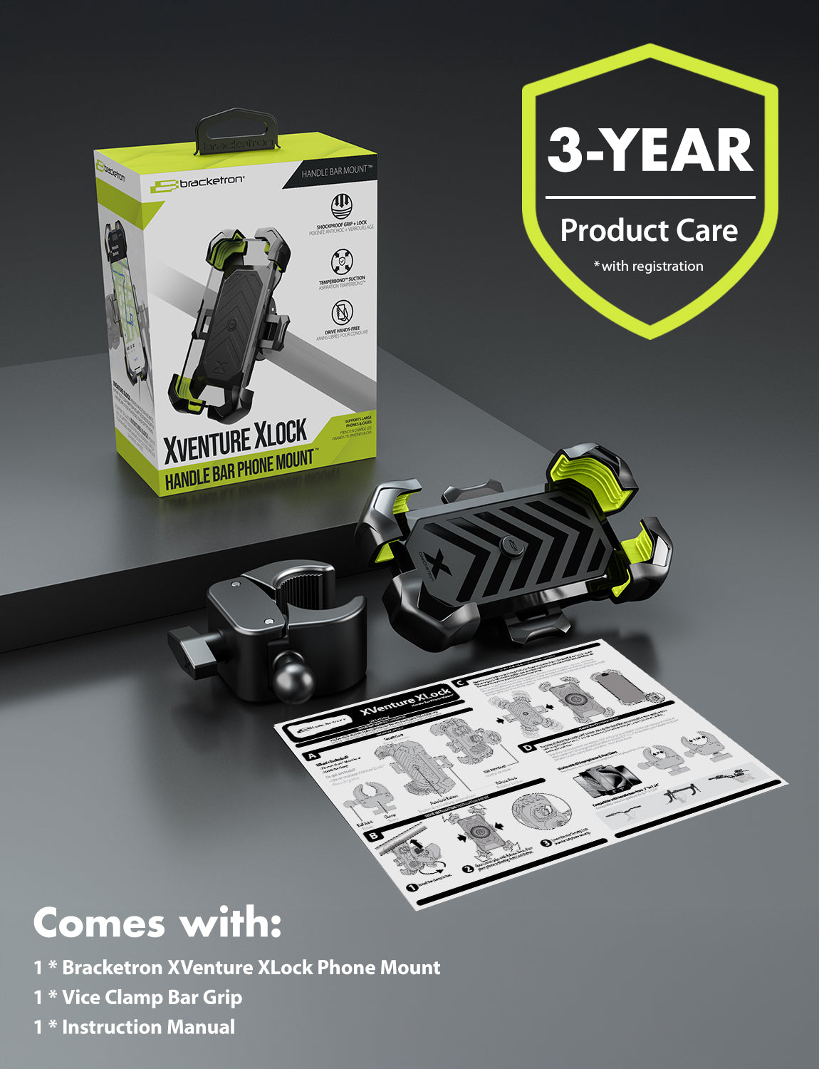 Bracketron HD X-LOCK Handlebar Phone Mount