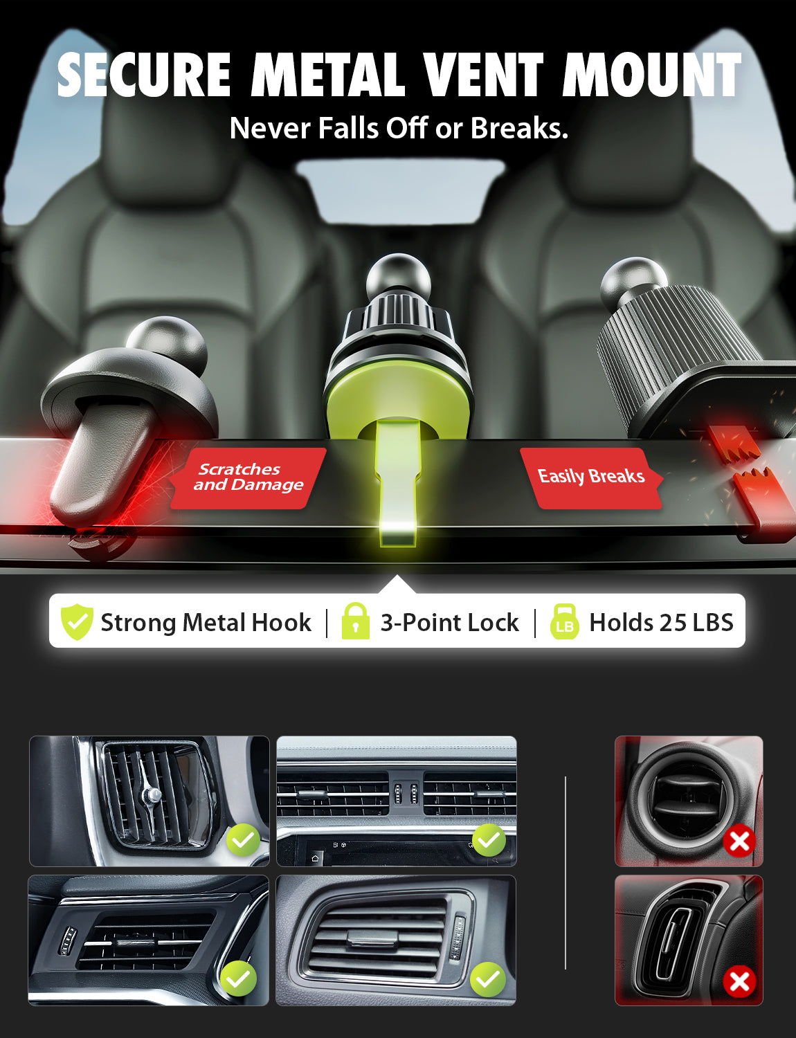 Bracketron TripGrip 1.0 2-in-1 Car Phone Mount, Vent & Dash Holder