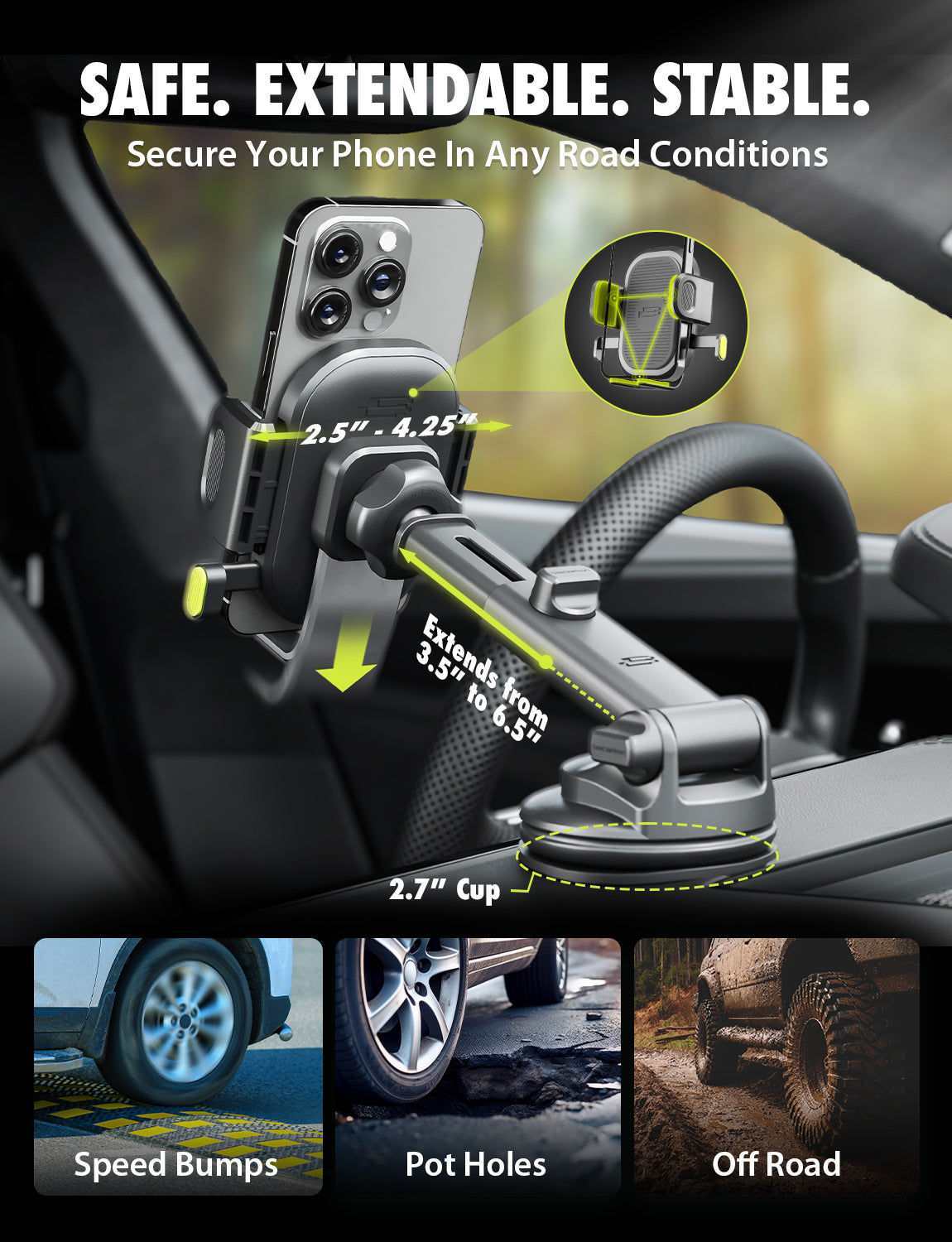Bracketron OneClick Extend Car Cell Phone Mount