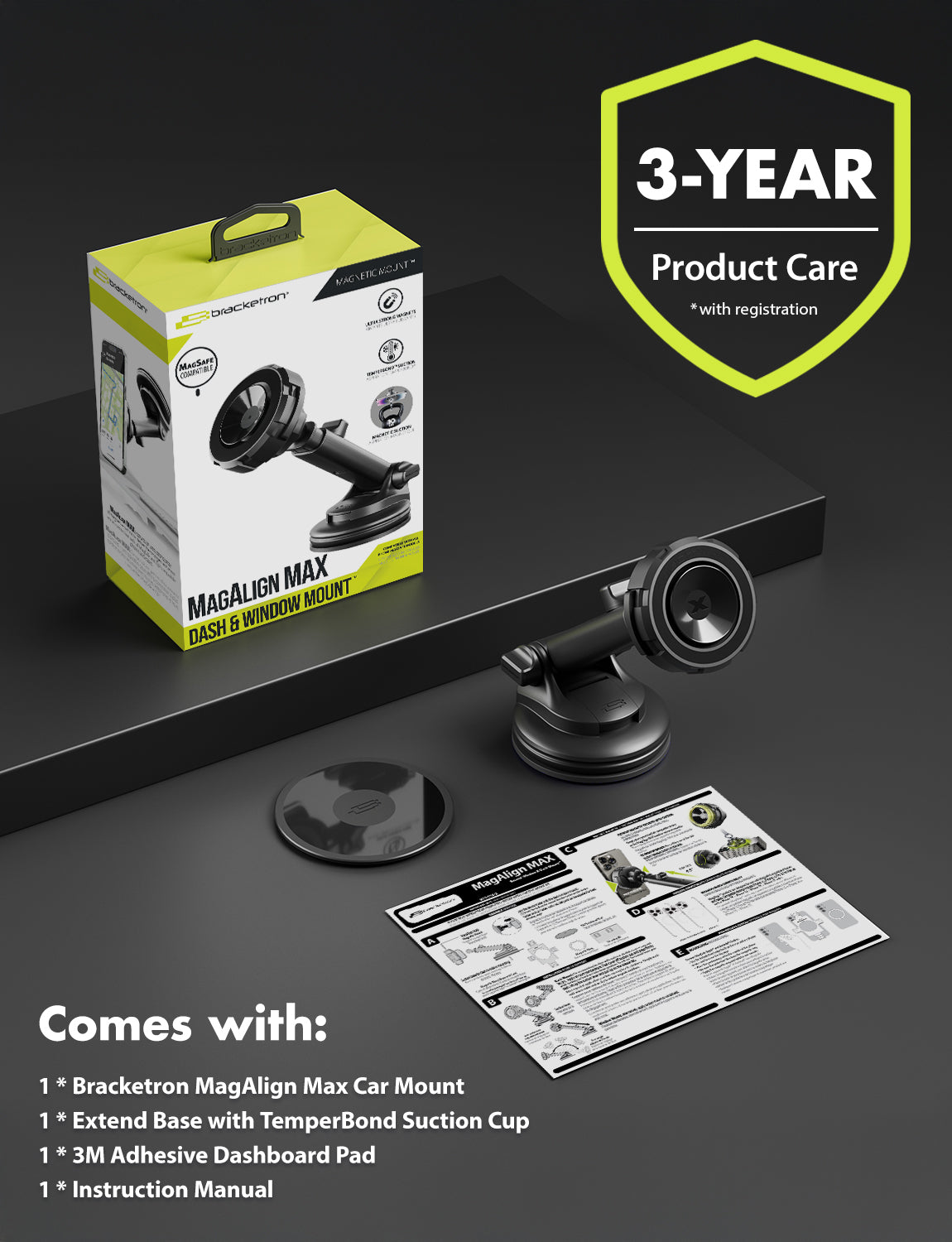 Bracketron MagAlign Max Magnetic MagSafe Car Phone Mount