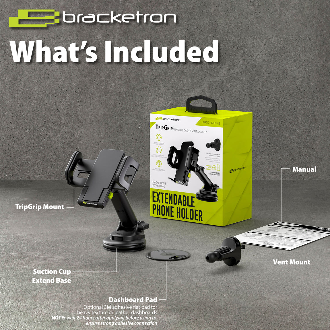 Bracketron TripGrip 1.0 Extend Window, Dash & Vent Mount