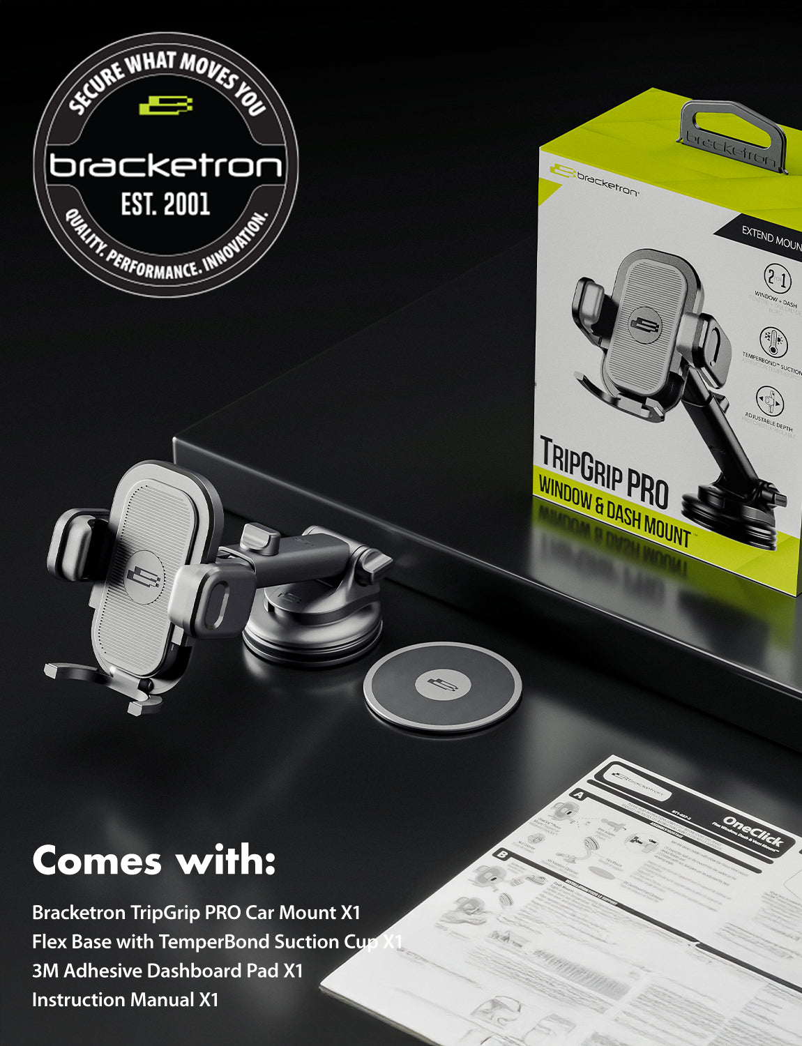 Bracketron TripGrip PRO Extend Window & Dash Mount