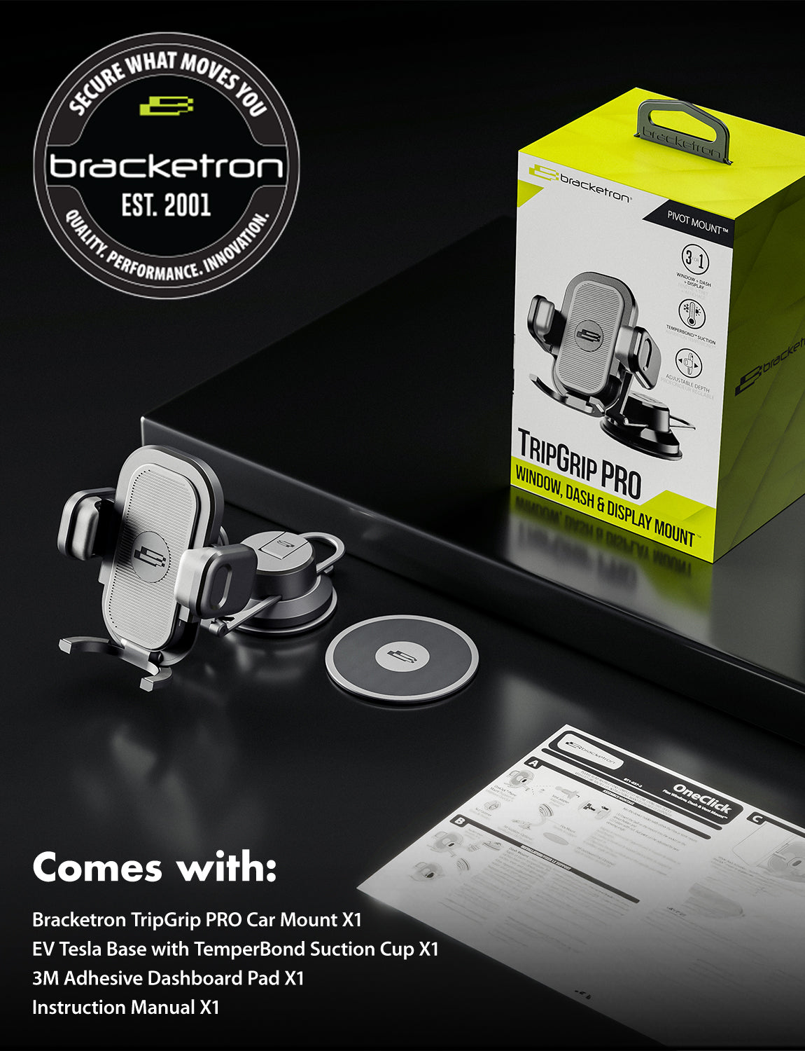 Bracketron TripGrip PRO EV Window, Dash & Display Mount