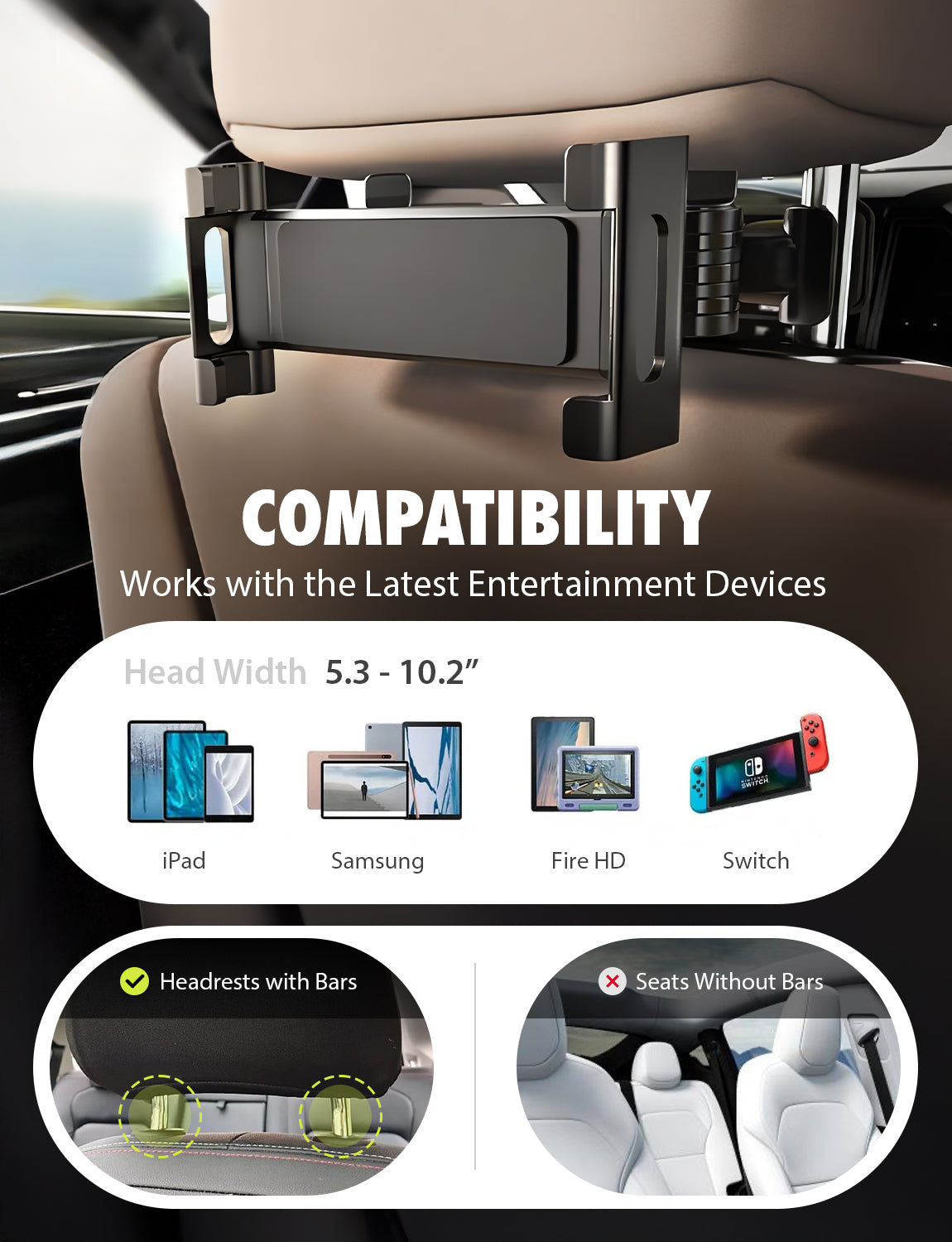 Bracketron TekGrip XL Car Tablet Headrest Mount